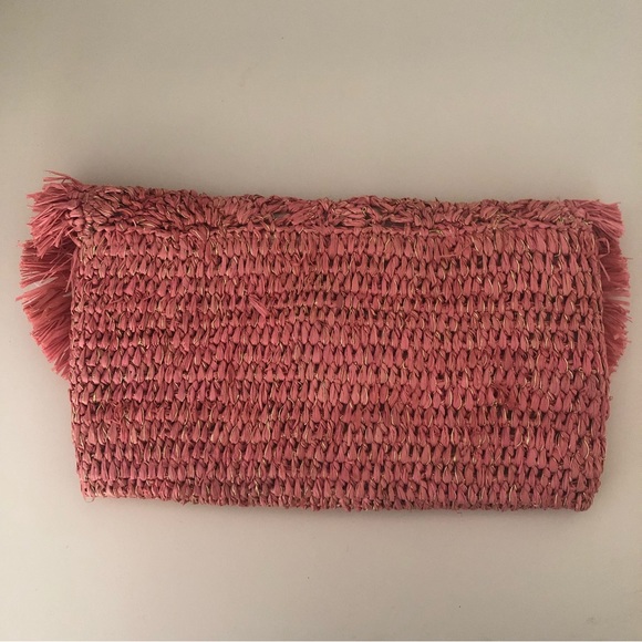 Nordstrom Brand Pink / Metallic Raffia Straw Clutch Bag. - Picture 4 of 11